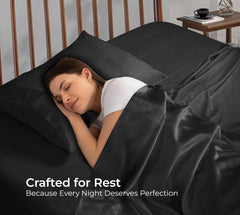 Royale Linens Bamboo Viscose Flat Sheets Only - Cooling Sheets - Organic Viscose Derived from Bamboo -  Flat Sheet Only - Top Sheet - Breathable & Silky Bedding (Black)