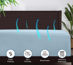 Royale Linens Rayon Derived Bamboo Viscose Fitted Sheet Only - Cooling Fitted Sheets for Bed - Deep Pocket Up to 16" - Organic Viscose Derived from Bamboo - Breathable Bottom Sheet (Lake Blue)