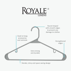 ROYALE Plastic Hangers - Grey Plastic Hangers - Clothes Hanger With Hooks – Heavy Duty Space Saving Coat Hangers Ideal For Everyday Use For Tops, Skirt, Dress, Shirts, Pants ( Grey)