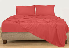 ROYALE LINENS 300 Thread Count 100% Long Staple Combed Cotton Sheet Set - 4 Piece Bed Sheet 1 Fitted Sheet, 1 Flat Sheet, 2 Pillow Case - Breathable, Cool & Crisp Percale Sheet Set ( Pink)