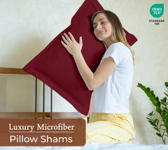 Royale Linens Pillow Shams 2 Pack - Brushed 1800 Microfiber - Bed Pillow Shams Wrinkle Resistant Super Soft and Cozy- Back Overlap Closure - Oxford Pillow Case (Burgundy)