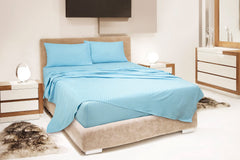 ROYALE LINENS Striped Bed Sheet Set - Microfiber 1800 Bedding - 1 Fitted Sheet, 1 Flat Sheet, 2 Pillowcase - Wrinkle & Fade Resistant - 4 Piece Damask Stripe Bed Sheet Set (Stripe Lake Blue)