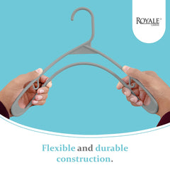 ROYALE Plastic Hangers - Grey Plastic Hangers - Clothes Hanger With Hooks – Heavy Duty Space Saving Coat Hangers Ideal For Everyday Use For Tops, Skirt, Dress, Shirts, Pants ( Grey)