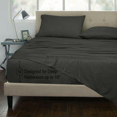 ROYALE LINEN 300 Thread Count 100% Long Staple Combed Cotton Sheet Set - 4 Piece Bed Sheet 1 Fitted Sheet, 1 Flat Sheet, 2 Pillow Case - Breathable, Cool & Crisp Percale Sheet Set (Black)