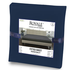 Royale Linens Fitted Sheet - Brushed Hotel Quality 1800 Ultra-Soft Wrinkle & Fade Resistant - Bottom Sheet - Deep Pocket Stretches Up to 16" - Fitted Sheet Only - Elastic Sheet ( Navy)