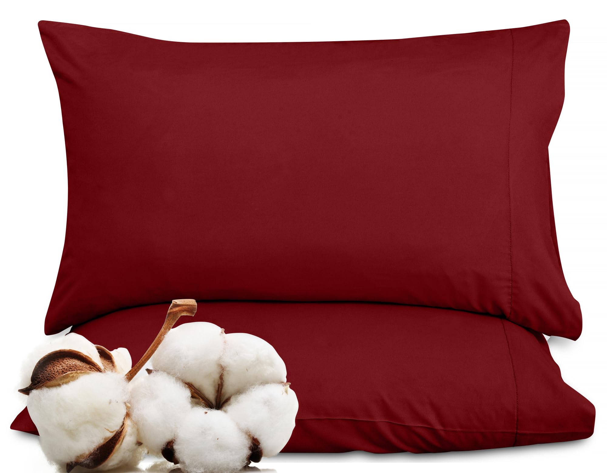 ROYALE LINENS 300 Thread Count 100% Long Staple Combed Cotton Pillowcases Set of 2 - Ultra Soft - Bed Pillow Cover  - Breathable, Cool & Crisp Percale Red Pillow Cases ( Red)