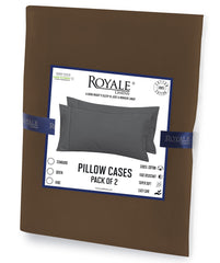 Royale Linens Pillowcase Set of 2 - Bed Pillow Cover -  Chocolate Pillowcases - 1800 Brushed Microfiber, Wrinkle & Fade Resistant - Soft & Cozy- Pillow Case (Chocolate)