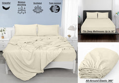 ROYALE LINENS 300 Thread Count 100% Long Staple Combed Cotton Sheet Set - 4 Piece Bed Sheet 1 Fitted Sheet, 1 Flat Sheet, 2 Pillow Case - Breathable, Cool & Crisp Percale Sheet Set (Ivory)