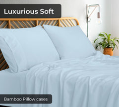 Royale Linens Cooling Pillow Cases Set of 2-100% Rayon Derived from Bamboo Cooling Pillowcase for Hot Sleepers - Soft & Silky Pillow Covers with Envelope Closure (Lake Blue)