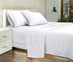 ROYALE LINENS 300 Thread Count 100% Long Staple Combed Cotton Sheet Set - 4 Piece Bed Sheet 1 Fitted Sheet, 1 Flat Sheet, 2 Pillow case - Breathable, Cool & Crisp Percale Sheet Set (White)