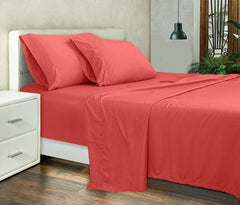 ROYALE LINENS 300 Thread Count 100% Long Staple Combed Cotton Sheet Set - 4 Piece Bed Sheet 1 Fitted Sheet, 1 Flat Sheet, 2 Pillow Case - Breathable, Cool & Crisp Percale Sheet Set ( Pink)