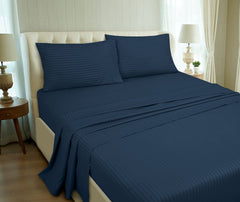 ROYALE LINENS Striped Bed Sheet Set - Microfiber 1800 Bedding - 1 Fitted Sheet, 1 Flat Sheet, 2 Pillow case - Wrinkle & Fade Resistant - 4 Piece Damask Stripe Bed Sheet Set (Stripe Navy)