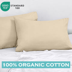 ROYALE LINENS 300 Thread Count 100% Long Staple Combed Cotton Pillowcases Set of 2 - Ultra Soft - Bed Pillow Cover - Breathable, Cool & Crisp Percale Cream Pillow Cases ( Cream)