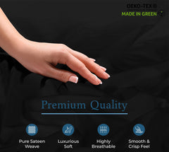 Royale Linens 400 Thread Count 100% American Grown Cotton Fitted Sheet - All Around Elastic Fitted Sheet - Luxury Sateen Weave - Snug Fit Bottom Sheet Fit Up To 16 Inch (Night Black)