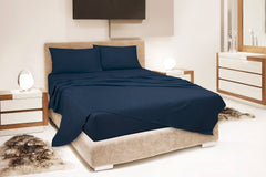 ROYALE LINENS Striped Bed Sheet Set - Microfiber 1800 Bedding - 1 Fitted Sheet, 1 Flat Sheet, 2 Pillow case - Wrinkle & Fade Resistant - 4 Piece Damask Stripe Bed Sheet Set (Stripe Navy)