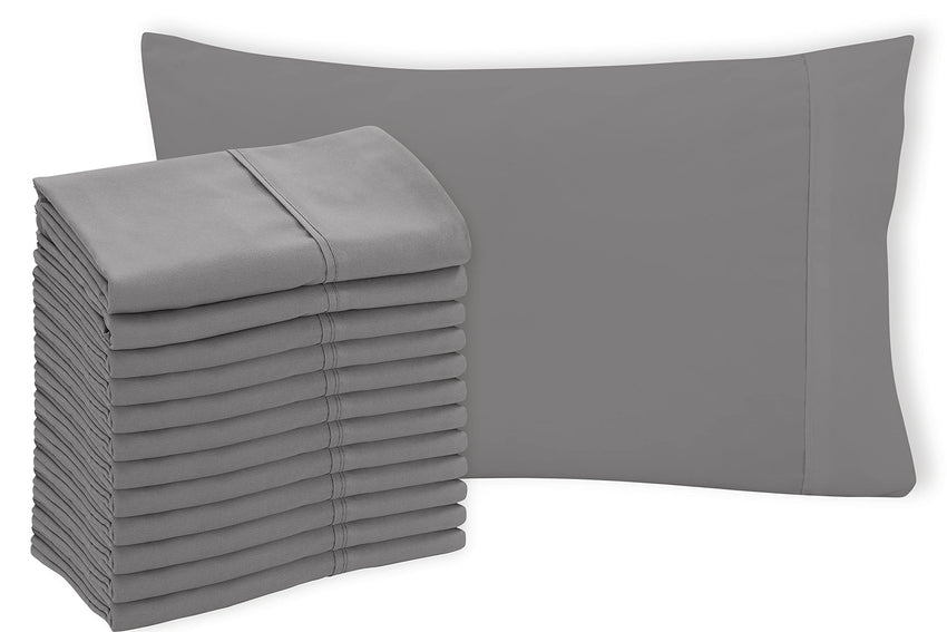 ROYALE LINENS Grey Pillowcase Set of 12 -  Bed Pillow Cover - 1800 Brushed Microfiber - Wrinkle & Fade Resistant - Bulk Pillow Cases - Hotel Quality Pillow Case 12 Pack (Grey)