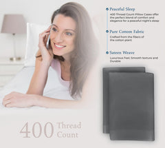 Royale Linens 400 Thread Count 100% American Grown Cotton Pillowcase Set - Luxury Sateen Pillow case - 20"x30" Inch - Soft & Smooth Set of 2 Grey Pillowcases - (Spanish Slate)