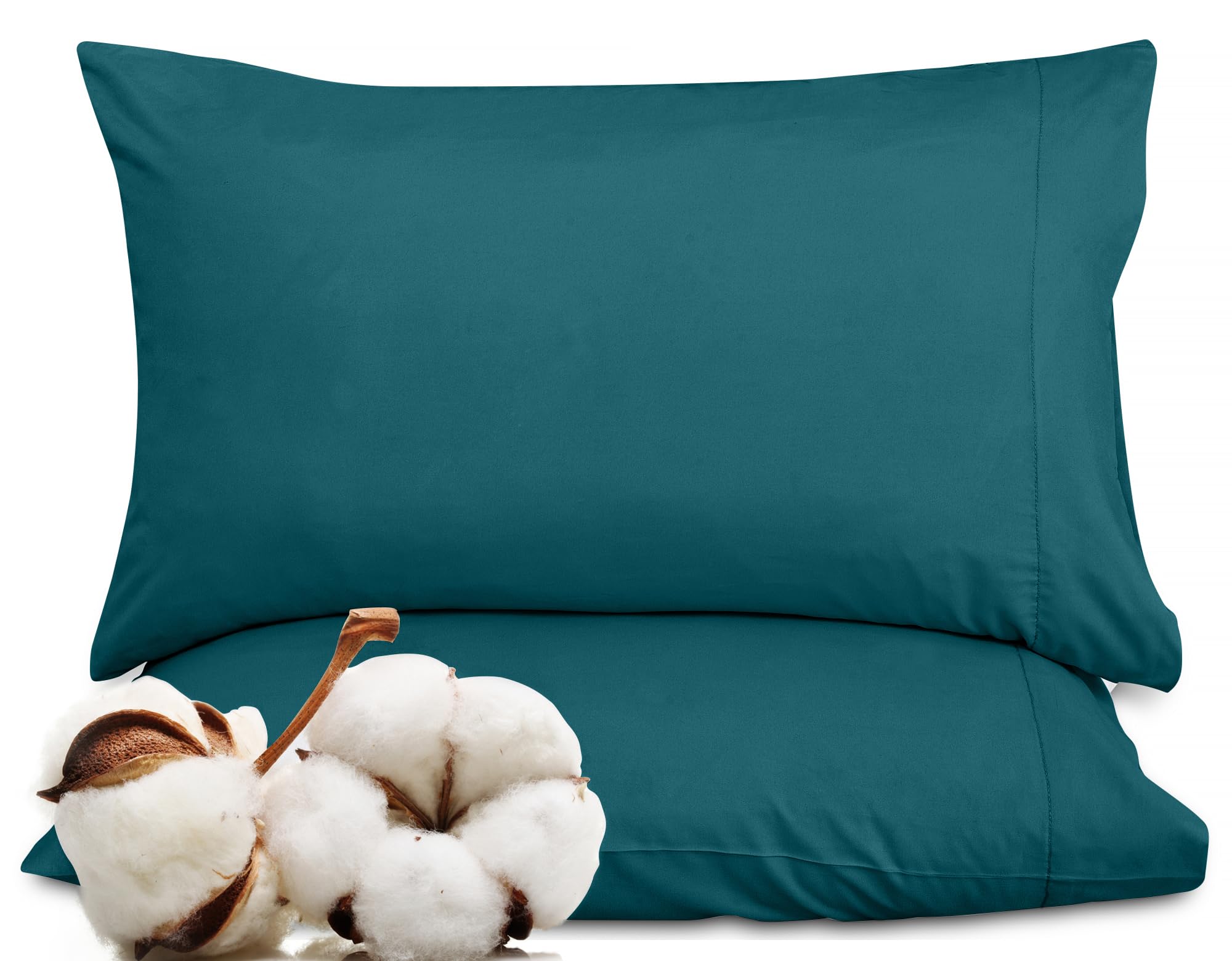ROYALE LINENS 300 Thread Count 100% Long Staple Combed Cotton Pillowcases Set of 2 - Ultra Soft - Bed Pillow Cover -  - Breathable, Cool & Crisp Percale Teal Pillow Cases (Teal)