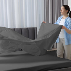 ROYALE LINENS - 4 Piece Bed Sheet - Soft Brushed Microfiber 1800 Bedding Set - 1 Fitted Sheet, 1 Flat Sheet, 2 Pillow case - Wrinkle & Fade Resistant Luxury Sheet Set (Grey)