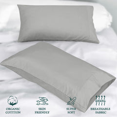 ROYALE LINENS 300 Thread Count 100% Long Staple Combed Cotton Pillowcases Set of 2 - Ultra Soft - Bed Pillow Cover - -Breathable, Cool & Crisp Percale Silver Pillow Cases (Silver)