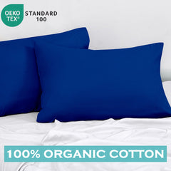 ROYALE LINENS 300 Thread Count 100% Long Staple Combed Cotton Pillowcases Set of 2 - Ultra Soft - Bed Pillow Cover -  - Breathable, Cool & Crisp Percale Pillow Cases (Dark Navy)