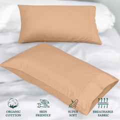 ROYALE LINENS 300 Thread Count 100% Long Staple Combed Cotton Pillowcases Set of 2 - Ultra Soft - Bed Pillow Cover - Breathable, Cool & Crisp Percale Sand Pillow Cases ( Sand)