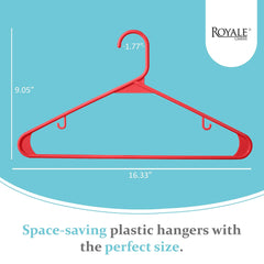 ROYALE Plastic Hangers - Red Plastic Hangers - Clothes Hanger With Hooks – Heavy Duty Space Saving Coat Hangers Ideal For Everyday Use For Tops, Skirt, Dress, Shirts, Pants ( Red)