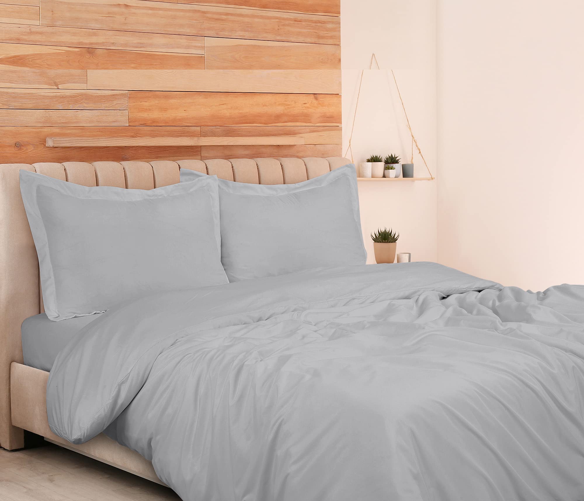 ROYALE Silver Duvet Cover - Washed Duvet Cover Set, 3 Piece Double Brushed Duvet Covers with Button Closure - 1 Duvet Cover and 2 Pillow Shams - Comforter Cover