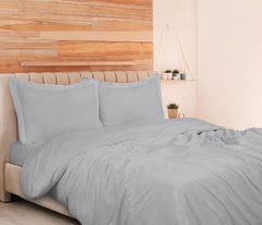 ROYALE Silver Duvet Cover - Washed Duvet Cover Set, 3 Piece Double Brushed Duvet Covers with Button Closure - 1 Duvet Cover and 2 Pillow Shams - Comforter Cover