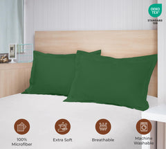 Royale Linens Pillow Shams 2 Pack - Brushed 1800 Microfiber - Bed Pillow Shams, Wrinkle Resistant Soft and Cozy - Back Overlap Closure - Oxford Pillow Case (Hunter Green)