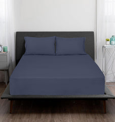 ROYALE LINENS 300 Thread Count 100% Long Staple Combed Cotton Sheet Set - 4 Piece Bed Sheet 1 Fitted Sheet, 1 Flat Sheet, 2 Pillow Case - Breathable, Cool & Crisp Percale Sheet Set (Navy)