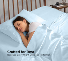 Royale Linens Bamboo Viscose Flat Sheets Only - Cooling Sheets - Organic Viscose Derived from Bamboo - Flat Sheet Only - Top Sheet - Breathable & Silky Bedding (Lake Blue)