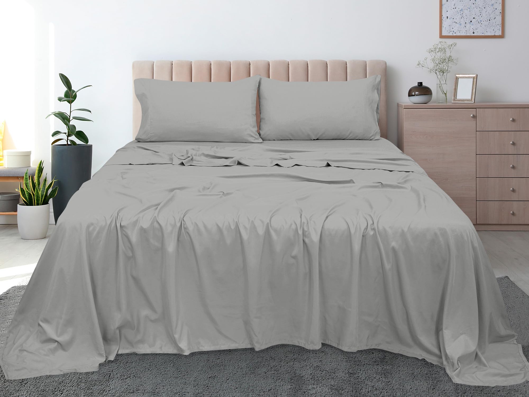 ROYALE LINENS 300 Thread Count 100% Long Staple Combed Cotton Flat Sheet - Super Soft - Top Sheet - Flat Sheet Sold Separately - Breathable, Cool & Crisp Percale Flat Sheet Only (Silver)