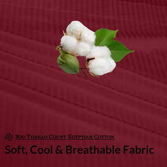 ROYALE LINENS 300 Thread Count 100% Long Staple Combed Cotton Printed Sheet Set - 4 Piece Bed Sheet - 1 Fitted Sheet, 1 Flat Sheet, 2 Pillow case -Cool & Crisp Sheet Set (Stripe Burgundy)