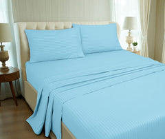 ROYALE LINENS Striped Bed Sheet Set - Microfiber 1800 Bedding - 1 Fitted Sheet, 1 Flat Sheet, 2 Pillowcase - Wrinkle & Fade Resistant - 4 Piece Damask Stripe Bed Sheet Set (Stripe Lake Blue)