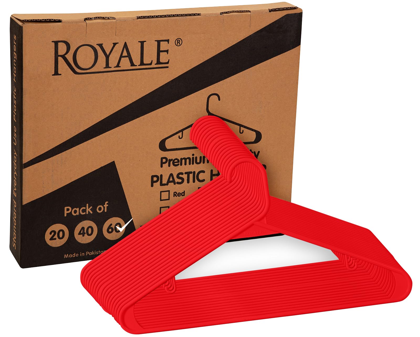 ROYALE Plastic Hangers - Red Plastic Hangers - Clothes Hanger With Hooks – Heavy Duty Space Saving Coat Hangers Ideal For Everyday Use For Tops, Skirt, Dress, Shirts, Pants ( Red)