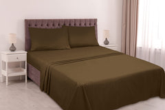 ROYALE LINENS Striped Bed Sheet Set - Microfiber 1800 Bedding - 1 Fitted Sheet, 1 Flat Sheet, 2 Pillowcase - Wrinkle & Fade Resistant - 4 Piece Damask Stripe Bed Sheet Set (Stripe Chocolate)