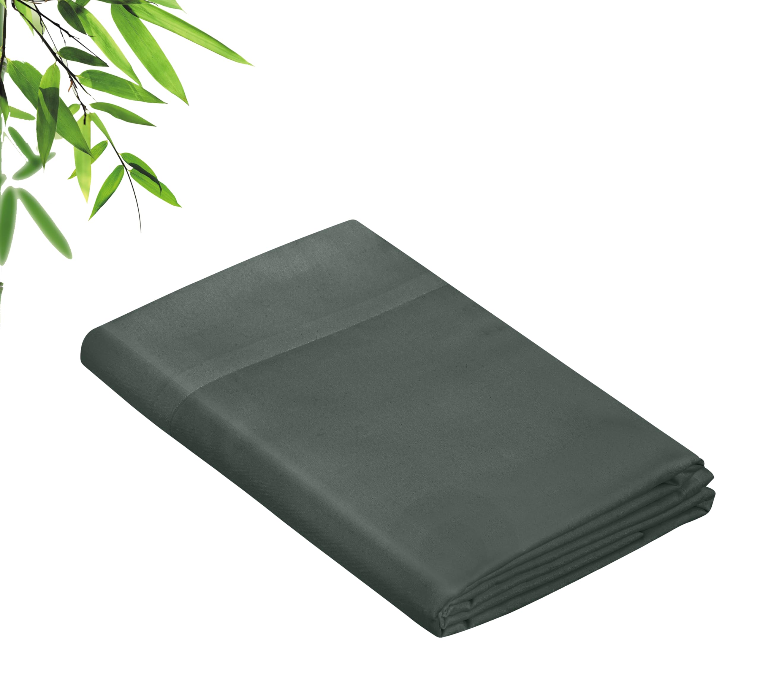Royale Linens Bamboo Viscose Flat Sheets Only - Cooling Sheets - Organic Viscose Derived from Bamboo -  Flat Sheet Only - Top Sheet - Breathable & Silky Bedding (Grey)