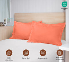 Royale Linens Pillow Shams 2 Pack - Brushed 1800 Microfiber - Bed Pillow Shams, Wrinkle Resistant Super Soft and Cozy - Back Overlap Closure - Oxford Pillowcases (Coral)