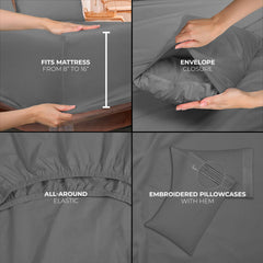 ROYALE LINENS - 4 Piece Bed Sheet - Soft Brushed Microfiber 1800 Bedding Set - 1 Fitted Sheet, 1 Flat Sheet, 2 Pillow case - Wrinkle & Fade Resistant Luxury Sheet Set (Grey)