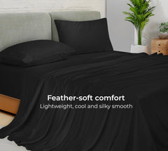Royale Linen Bamboo Viscose Sheet Set - Cooling Bed Sheet Set - 1 Fitted, 1 Flat & 2 Pillowcase - Fits Up to 16" - Organic Viscose Derived from Bamboo - Bedding Sheet & Pillowcase (Black)