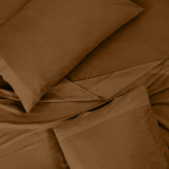 ROYALE LINENS 300 Thread Count 100% Long Staple Combed Cotton Sheet Set - 4 Piece Bed Sheet 1 Fitted Sheet, 1 Flat Sheet, 2 Pillowcases - Breathable, Cool & Crisp Percale Sheet Set (Chocolate)