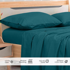 ROYALE LINENS 300 Thread Count 100% Long Staple Combed Cotton Flat Sheet - Super Soft - Top Sheet - Flat Sheet Sold Separately - Breathable, Cool & Crisp Percale Flat Sheet Only ( Teal)