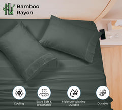 Royale Linens Bamboo Viscose Sheet Set - Cooling Bed Sheet Set - 1 Fitted, 1 Flat & 2 Pillowcase - Fits Up to 16" - Organic Viscose Derived from Bamboo - Bedding Sheet & Pillowcase (Grey)