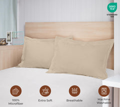 Royale Linens Pillow Shams 2 Pack -Brushed 1800 Microfiber - Bed Pillow Shams Wrinkle & Fade Resistant Super Soft and Cozy -Back Overlap Closure - Oxford Pillowcase (Sand)