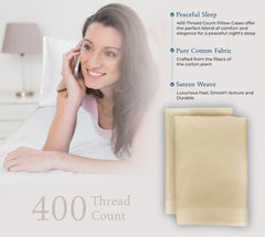 Royale Linens 400 Thread Count 100% American Grown Cotton Pillowcase Set - Luxury Sateen Pillow case - 20"x30" Inch - Soft & Smooth Set of 2 Beige Pillowcases - (Moroccan Sand)