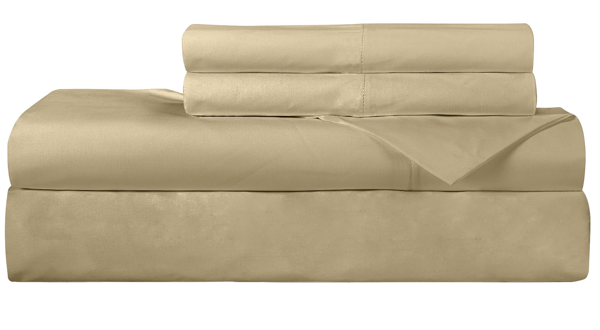 ROYALE LINENS 300 Thread Count 100% Long Staple Combed Cotton Sheet Set - 4 Piece Bed Sheet 1 Fitted Sheet, 1 Flat Sheet, 2 Pillow case - Breathable, Cool & Crisp Percale Sheet Set (Beige)