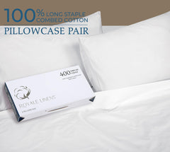 Royale Linens 400 Thread Count 100% American Grown Cotton Pillowcase Set - Luxury Sateen Pillow case - 20"x30" Inch - Soft & Smooth Set of 2 White Pillowcases - (Signature White)