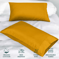 ROYALE LINENS 300 Thread Count 100% Long Staple Combed Cotton Pillowcases Set of 2 - Ultra Soft - Bed Pillow Cover - -Breathable, Cool & Crisp Percale Yellow Pillow Cases ( Yellow)