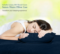 ROYALE LINENS 400 Thread Count 100% American Grown Cotton 4 Piece Sateen Sheet Set - 1 Fitted Sheet, 1 Flat Sheet, 2 Pillow case - Navy Bedsheet - Cotton Sheets - (Rivera Navy)